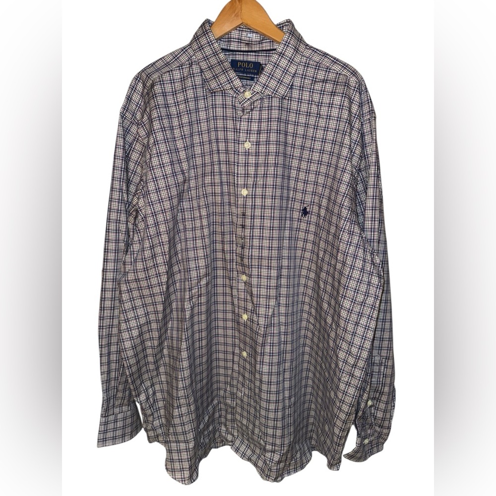 Polo Ralph Lauren Blue white red plaid Checkered Shirt men’s sz 1XB 46/48 Chest